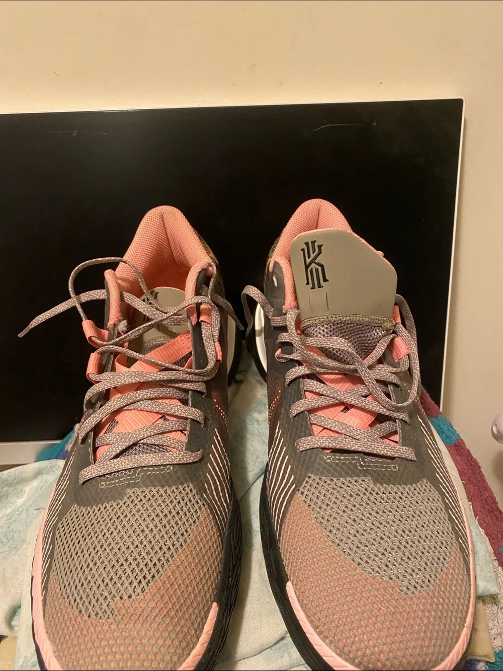 Nike Gray and Pink Camouflage Accent Athletic Running Shoes